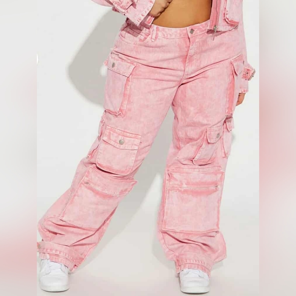 Fashion Nova Light Pink Cargo Straight Leg Jeans